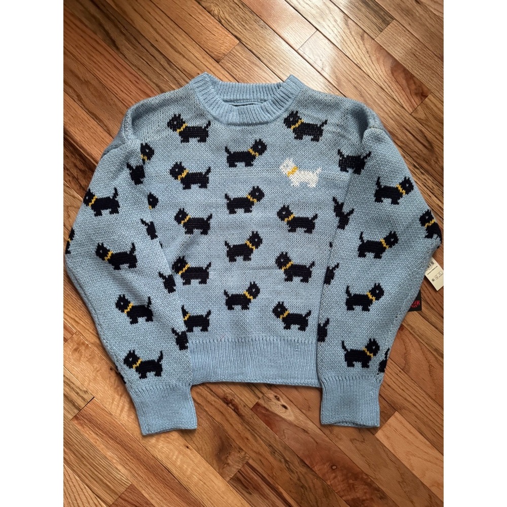 Stranger Things No Boundaries Scottie Dog Sweater Blue Knit Crewneck Medium NWT